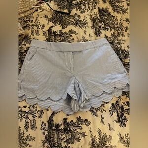 J. Crew Blue and White Striped Scallop-Hem Shorts